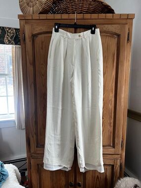 Giorgio Armani Cream High-Waist silk Pleated Trousers